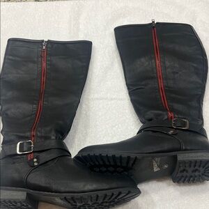 Journee Collection Black Mid-Calf Boots with Red Zipper